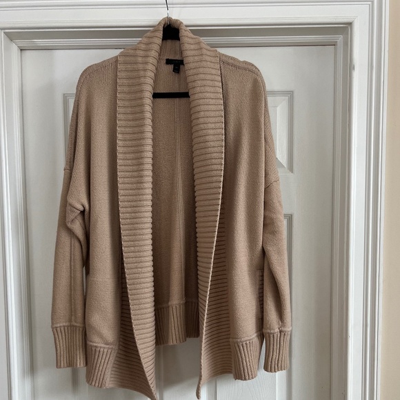 J CREW Shawl-Collar Open-Front Cotton Blend Long Cardigan M/L Khaki - Picture 1 of 8